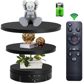 JAYEGT 3 in1 Motorized Rotating Display Stand with 5.74 /7.08/ 8.66 inch Replacement Cover，Max 22lbs Load，360 Electronic Turntable for Photography Products (3 in1 / Black/ With Remote controller) in Saudi Arabia