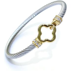 Decpro Twist Stainless Steel Cable Wire Gold Plated Flower Charm Bracelets Clover Lucky Bracelet Friendship Open Bangle Wrist Cuff for Women in Kuwait