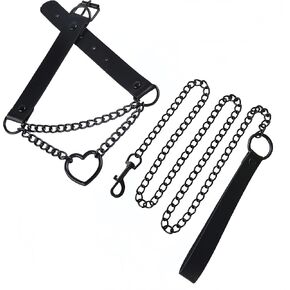 Gothic Leather Choker Collar with Leash Set for Women, Black Faux Leather Heart Pendant Punk Goth Accessories for Halloween Cosplay Rave Party in Saudi Arabia