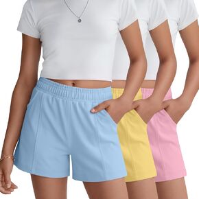 3 Pack Girls' Athletic Shorts with Pockets Kids Wide Leg Elastic Waist Summer Casual Running Sweat Shorts 5-14 Years in Kuwait