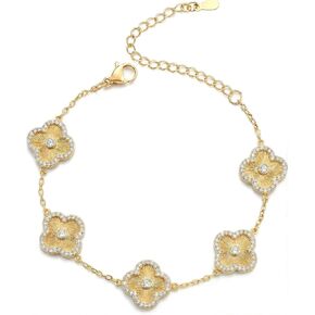 Billet-doux 14k Gold Plated Clovers Bracelet with Sparkling Cubic Zirconia Stones, Non-Tarnish Gold Plated Four Leaf Clover Bracelet, Mother's Day Jewelry Gifts for Women in Saudi Arabia