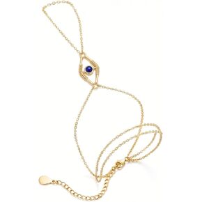 Evil Eye Hand Chain Bracelet for Women, S925 Sterling Silver 14K Gold Plated Finger Bracelet with Lapis Lazuli, Boho Hand Harness Jewelry for Protection & Luck, 6.5" + 2" Adjustable Wrist in Saudi Arabia