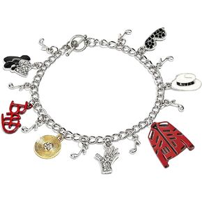 Music Icon Inspired Charm Bracelet, Chain with Crystal Hat, Glove, Red Jacket, Vinyl Record & Music Note Pendants, Memorial Jewelry Birthday Gift for Fans Women Men in Saudi Arabia