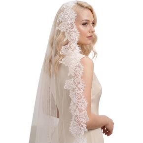 Mantilla Bridal Veil French Lace Eyelash Edge Wedding Veil with Comb for Bride in Saudi Arabia