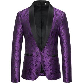 Men's Floral Paisley Tuxedo Blazer Shawl Lapel Business Suit Jacket Dinner Party Prom Wedding Sport Coat Purple X-Large in Saudi Arabia
