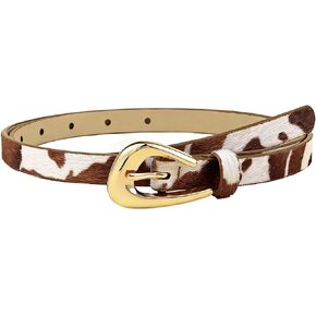 Cow Print Belt for Women - Western Style Faux Leather Waist Belt with Metal Buckle, Trendy Cow Print Belts for Women for Jeans, Dresses and Daily Wear in Saudi Arabia