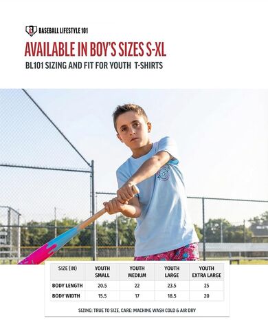Baseball Lifestyle 101 Donut Youth Tee for Boys, Soft 60/40 Blend, Breathable, Side-Seamed, Sizes Youth S-L in Saudi Arabia