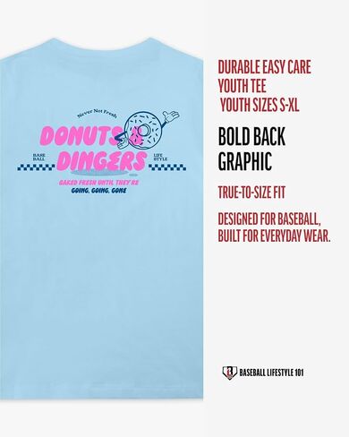 Baseball Lifestyle 101 Donut Youth Tee for Boys, Soft 60/40 Blend, Breathable, Side-Seamed, Sizes Youth S-L in Saudi Arabia