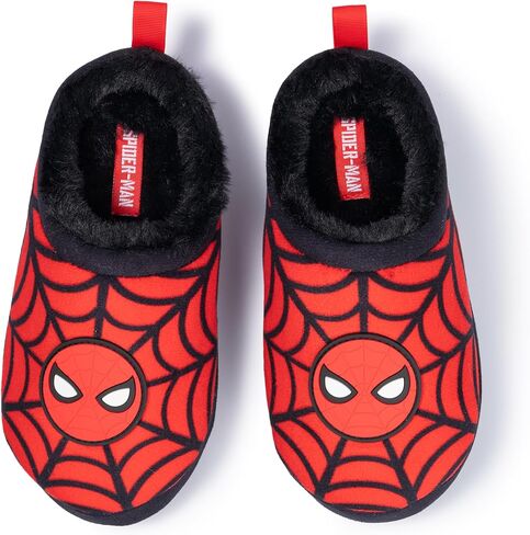 Marvel Spiderman Kids Slippers, Red with Spider Web Pattern, Youth Sizes 11/12-2/3, Plush Clog Style, Superhero Theme in Saudi Arabia