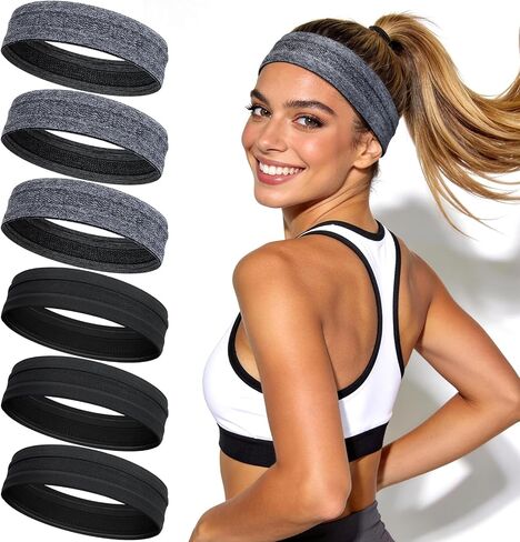 Awumbuk 6 Pack Sweat Headbands for Women, Non Slip Workout Headbands with Silicone Grip, Moisture Wicking Athletic Headband for Running, Yoga, Gym, Hiking, Gardening & Daily Activities in Saudi Arabia