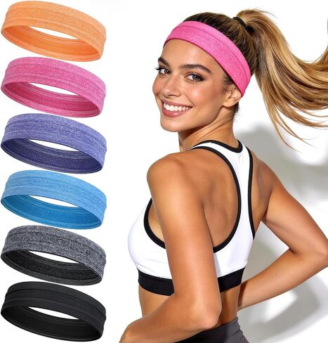 Awumbuk 6 Pack Sweat Headbands for Women, Non Slip Workout Headbands with Silicone Grip, Moisture Wicking Athletic Headband for Running, Yoga, Gym, Hiking, Gardening & Daily Activities in Saudi Arabia