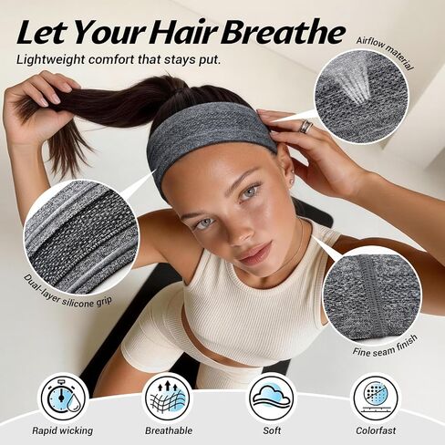 Awumbuk 6 Pack Sweat Headbands for Women, Non Slip Workout Headbands with Silicone Grip, Moisture Wicking Athletic Headband for Running, Yoga, Gym, Hiking, Gardening & Daily Activities in Saudi Arabia