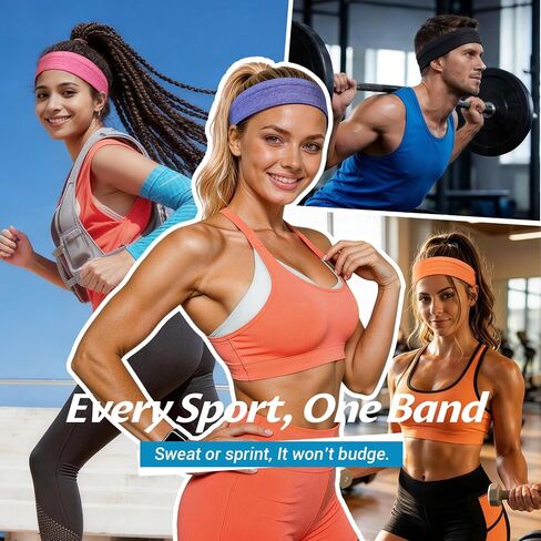 Awumbuk 6 Pack Sweat Headbands for Women, Non Slip Workout Headbands with Silicone Grip, Moisture Wicking Athletic Headband for Running, Yoga, Gym, Hiking, Gardening & Daily Activities in Saudi Arabia
