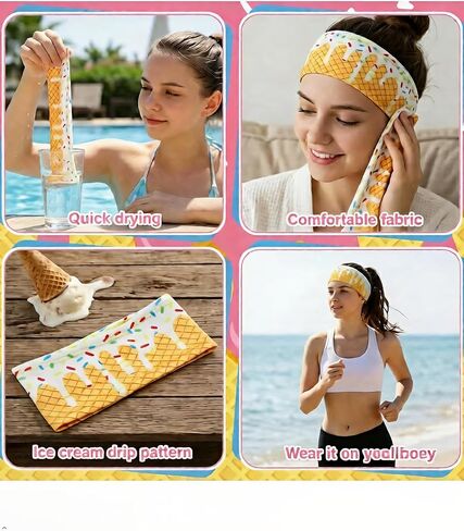 Ice Cream Drip Sports Headbands, Adjustable Tie Moisture Wicking Sweatbands for Men Women Teens, Non-Slip Breathable Headbands (6, Blue) in Kuwait