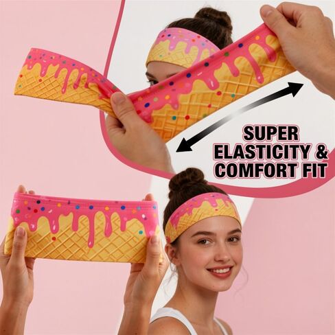 Ice Cream Drip Sports Headbands, Adjustable Tie Moisture Wicking Sweatbands for Men Women Teens, Non-Slip Breathable Headbands (6, Blue) in Kuwait