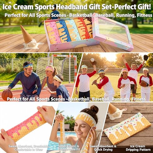 Ice Cream Drip Sports Headbands, Adjustable Tie Moisture Wicking Sweatbands for Men Women Teens, Non-Slip Breathable Headbands (6, Blue) in Kuwait