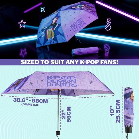 Get Trend KPop Demon Hunters Windproof Travel Umbrella, Huntrix Strong Folding Compact Umbrellas for Rain, Light Portable Kids Travel Essentials, Fits Backpack & Car, Gifts for Girls in Kuwait
