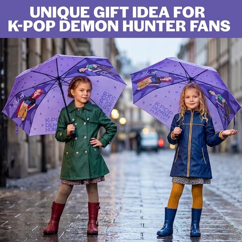 Get Trend KPop Demon Hunters Windproof Travel Umbrella, Huntrix Strong Folding Compact Umbrellas for Rain, Light Portable Kids Travel Essentials, Fits Backpack & Car, Gifts for Girls in Kuwait