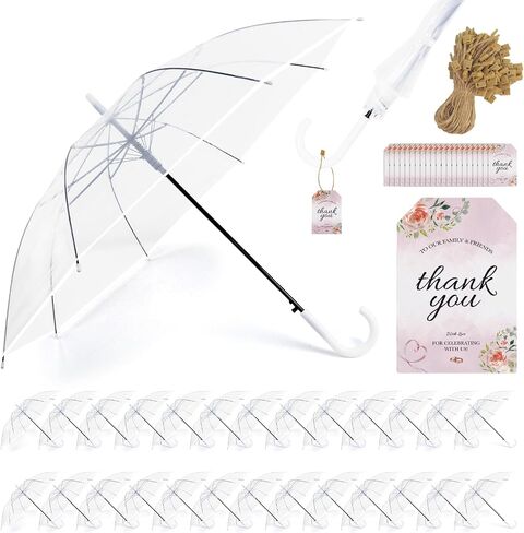 30 Pack Clear Umbrella Wedding, Auto Open Transparent Stick Umbrella with White J Hook Handle, Windproof Waterproof Large Canopy Umbrella for Bride Groom Photography Golf Outdoor Events in Kuwait