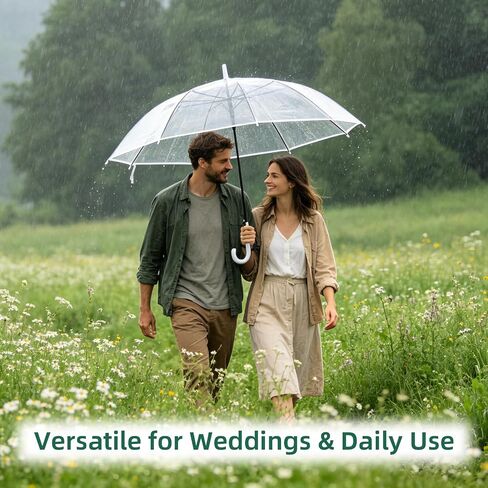 30 Pack Clear Umbrella Wedding, Auto Open Transparent Stick Umbrella with White J Hook Handle, Windproof Waterproof Large Canopy Umbrella for Bride Groom Photography Golf Outdoor Events in Kuwait