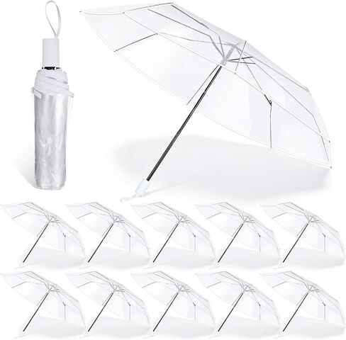 12 Pcs Clear Wedding Umbrellas Bulk, Transparent Portable Umbrella Foldable Clear Umbrella Manual Open Close Folding Umbrellas for Wedding Travel, Dating, Shopping Party Favors in Saudi Arabia
