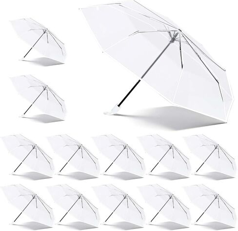 12 Pcs Clear Wedding Umbrellas Bulk, Transparent Portable Umbrella Foldable Clear Umbrella Manual Open Close Folding Umbrellas for Wedding Travel, Dating, Shopping Party Favors in Saudi Arabia