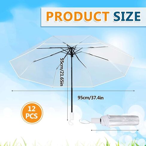 12 Pcs Clear Wedding Umbrellas Bulk, Transparent Portable Umbrella Foldable Clear Umbrella Manual Open Close Folding Umbrellas for Wedding Travel, Dating, Shopping Party Favors in Saudi Arabia