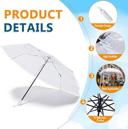 12 Pcs Clear Wedding Umbrellas Bulk, Transparent Portable Umbrella Foldable Clear Umbrella Manual Open Close Folding Umbrellas for Wedding Travel, Dating, Shopping Party Favors in Saudi Arabia