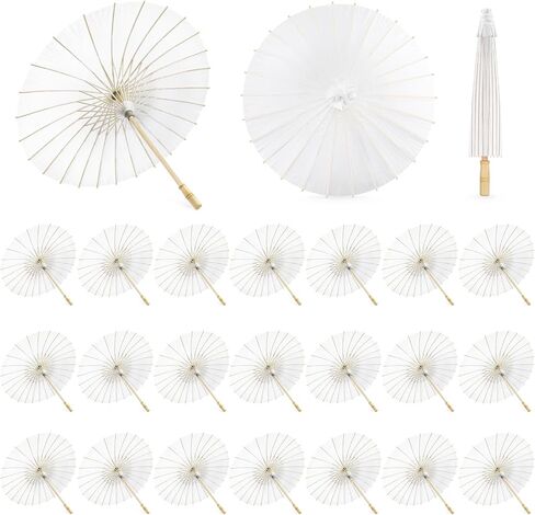HOOMUU 24 Pack Paper Umbrellas for Weddings - Chinese Japanese Parasol Umbrella Bulk for Women - 33 Inches DIY Painting Craft White Umbrellas for Wedding Bridal Party Decor in Saudi Arabia
