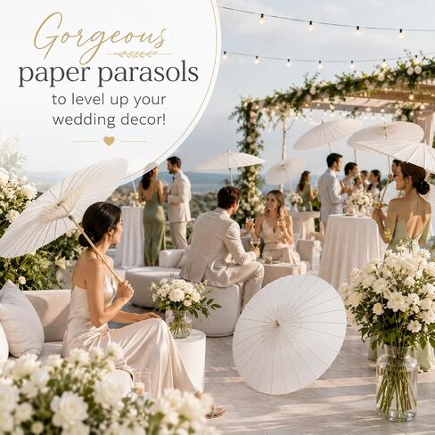 HOOMUU 24 Pack Paper Umbrellas for Weddings - Chinese Japanese Parasol Umbrella Bulk for Women - 33 Inches DIY Painting Craft White Umbrellas for Wedding Bridal Party Decor in Saudi Arabia