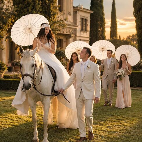 HOOMUU 24 Pack Paper Umbrellas for Weddings - Chinese Japanese Parasol Umbrella Bulk for Women - 33 Inches DIY Painting Craft White Umbrellas for Wedding Bridal Party Decor in Saudi Arabia