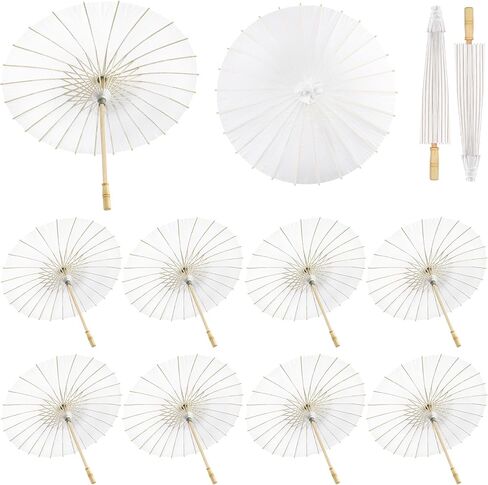 HOOMUU 24 Pack Paper Umbrellas for Weddings - Chinese Japanese Parasol Umbrella Bulk for Women - 33 Inches DIY Painting Craft White Umbrellas for Wedding Bridal Party Decor in Saudi Arabia