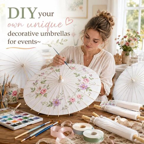 HOOMUU 24 Pack Paper Umbrellas for Weddings - Chinese Japanese Parasol Umbrella Bulk for Women - 33 Inches DIY Painting Craft White Umbrellas for Wedding Bridal Party Decor in Saudi Arabia