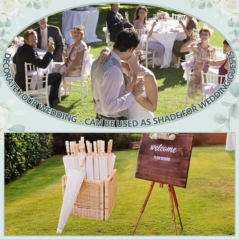 HOOMUU 24 Pack Paper Umbrellas for Weddings - Chinese Japanese Parasol Umbrella Bulk for Women - 33 Inches DIY Painting Craft White Umbrellas for Wedding Bridal Party Decor in Saudi Arabia