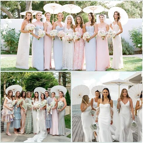 HOOMUU 24 Pack Paper Umbrellas for Weddings - Chinese Japanese Parasol Umbrella Bulk for Women - 33 Inches DIY Painting Craft White Umbrellas for Wedding Bridal Party Decor in Saudi Arabia