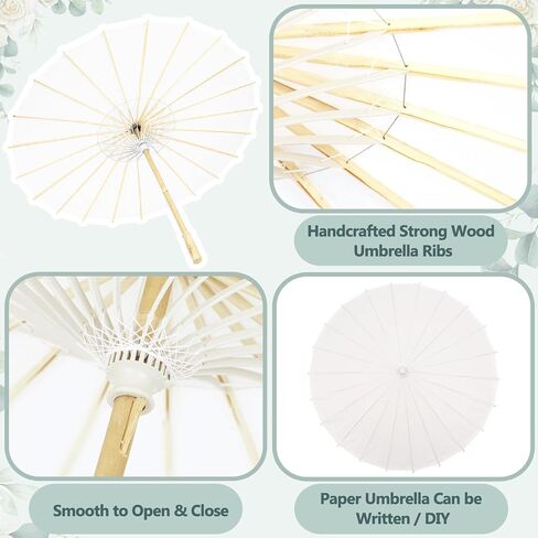 HOOMUU 24 Pack Paper Umbrellas for Weddings - Chinese Japanese Parasol Umbrella Bulk for Women - 33 Inches DIY Painting Craft White Umbrellas for Wedding Bridal Party Decor in Saudi Arabia