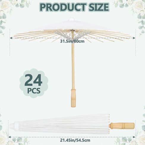 HOOMUU 24 Pack Paper Umbrellas for Weddings - Chinese Japanese Parasol Umbrella Bulk for Women - 33 Inches DIY Painting Craft White Umbrellas for Wedding Bridal Party Decor in Saudi Arabia