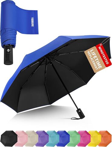Yoobure Compact Travel Umbrella - Windproof Umbrellas for Rain, Small Portable UV Umbrella for Sun Protection, Folding Automatic Umbrellas in Lightweight for Car, Backpack, Walking, Kids, Women in Kuwait
