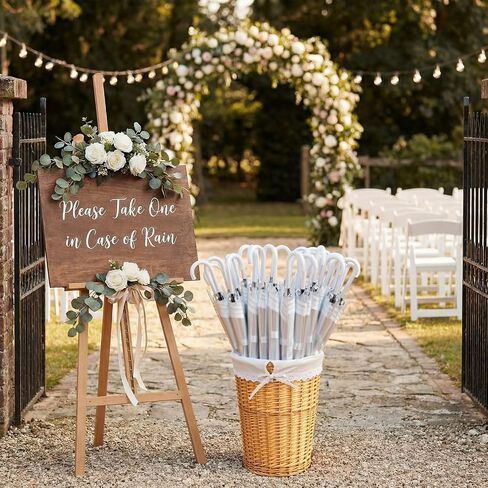 Wedding Stick Umbrellas Bulk, 40 Inch Large Canopy Umbrellas with Woven Rattan Basket Windproof Rainproof in Saudi Arabia