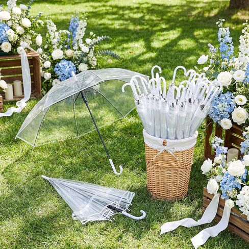 Wedding Stick Umbrellas Bulk, 40 Inch Large Canopy Umbrellas with Woven Rattan Basket Windproof Rainproof in Saudi Arabia