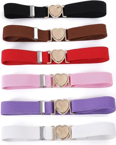Toddler Girl Belt | Adjustable Elastic Waist Belts for Girls | Heart Buckle Stretch Dress Belt for Dress Jeans Pants (6pack) in Saudi Arabia