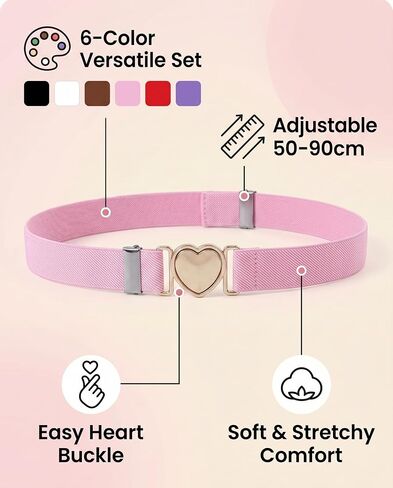 Toddler Girl Belt | Adjustable Elastic Waist Belts for Girls | Heart Buckle Stretch Dress Belt for Dress Jeans Pants (6pack) in Saudi Arabia