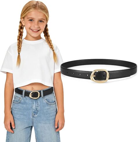 WHIPPY Kids Leather Belt for Girls & Boys Fashion Gold Buckle Casual Waist Belts for Teens Jeans Dress in Kuwait
