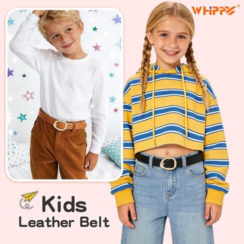 WHIPPY Kids Leather Belt for Girls & Boys Fashion Gold Buckle Casual Waist Belts for Teens Jeans Dress in Kuwait