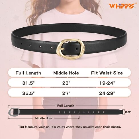 WHIPPY Kids Leather Belt for Girls & Boys Fashion Gold Buckle Casual Waist Belts for Teens Jeans Dress in Kuwait