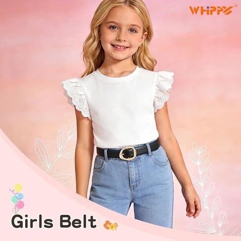 WHIPPY Kids Leather Belt for Girls & Boys Fashion Gold Buckle Casual Waist Belts for Teens Jeans Dress in Kuwait