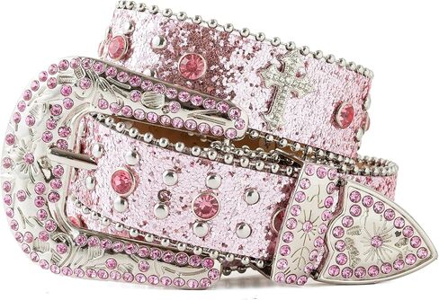 Jastore Kids Rhinestone Western Belt Girl Boys Cowboy Cowgirl Belts with Bling Diamond Studded Leather Belt for Jeans in Kuwait