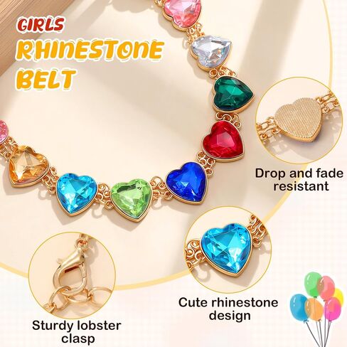 Girls Belt Gold Chain, Kids Adjustable Colorful Rhinestone Metal Waist Chain Belts for Girl Dresses Jeans Gifts in Kuwait