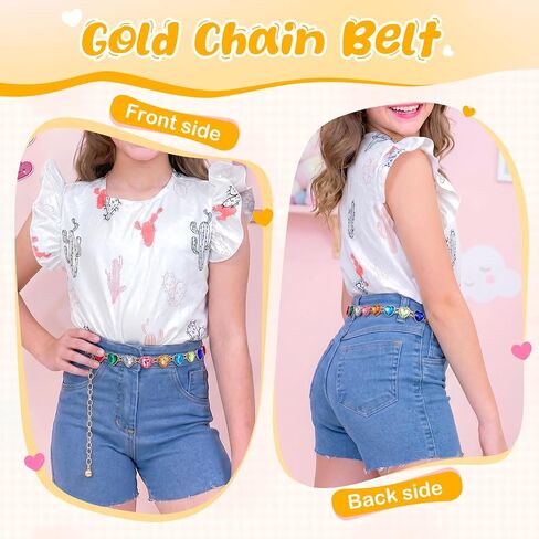 Girls Belt Gold Chain, Kids Adjustable Colorful Rhinestone Metal Waist Chain Belts for Girl Dresses Jeans Gifts in Kuwait