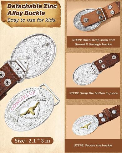Kajeer Girls Western Belt,Kid Cowgirl Belt Vintage Engraved Embossed Country Longhorn Bull for Pants Jean in Kuwait